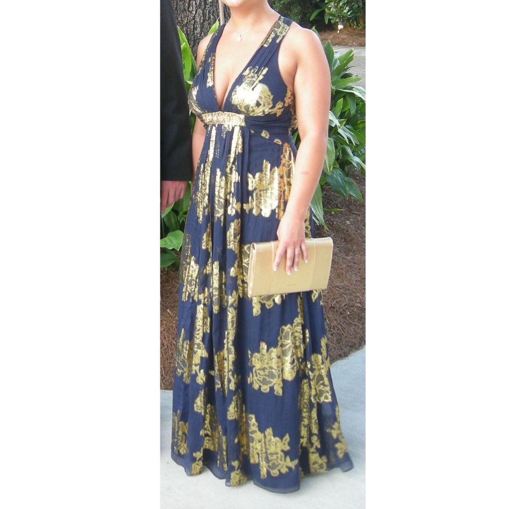 Xscape Navy and Gold Gown